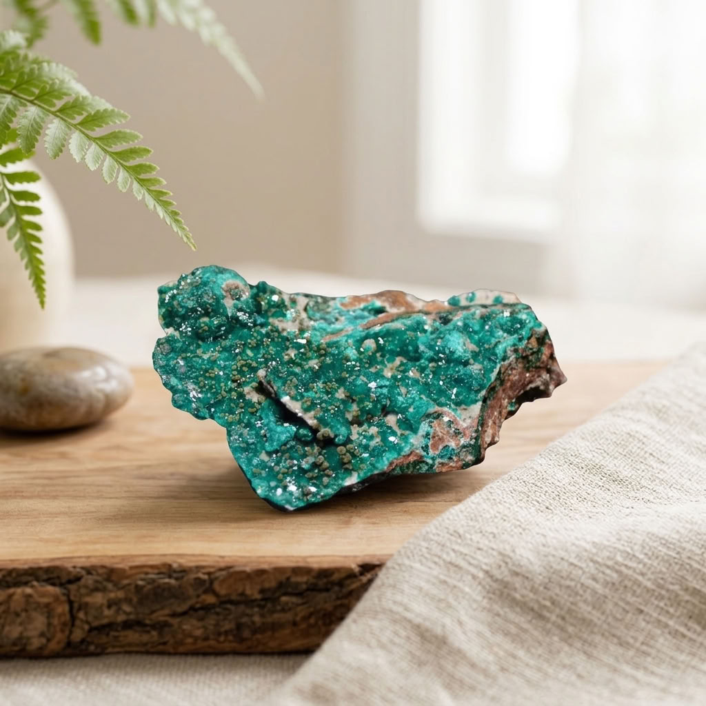 Dioptase Gema – Cristais Verde‑Esmeralda sobre Matriz