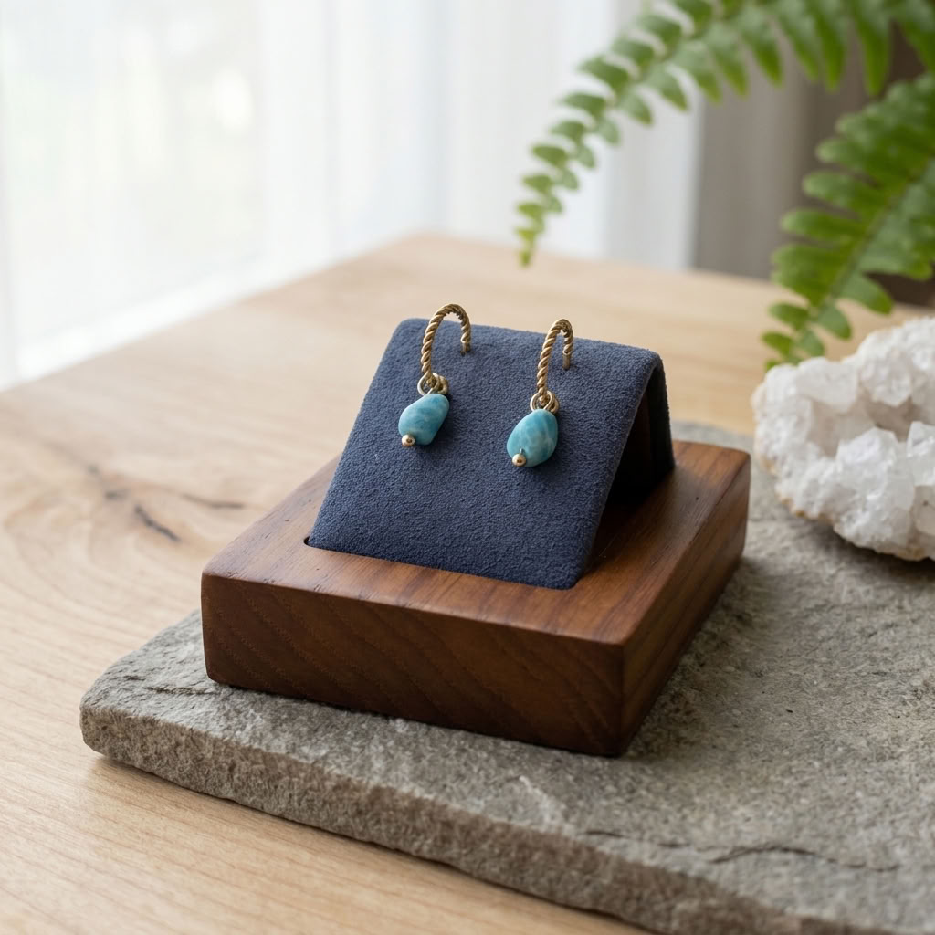 Brincos Aço Inoxidável semi-aberto com Amazonite