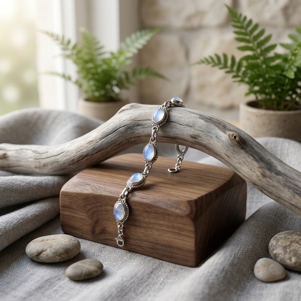 Pulseira Oval com Pedra da Lua em Prata Esterlina 925 - Brilho Lunar