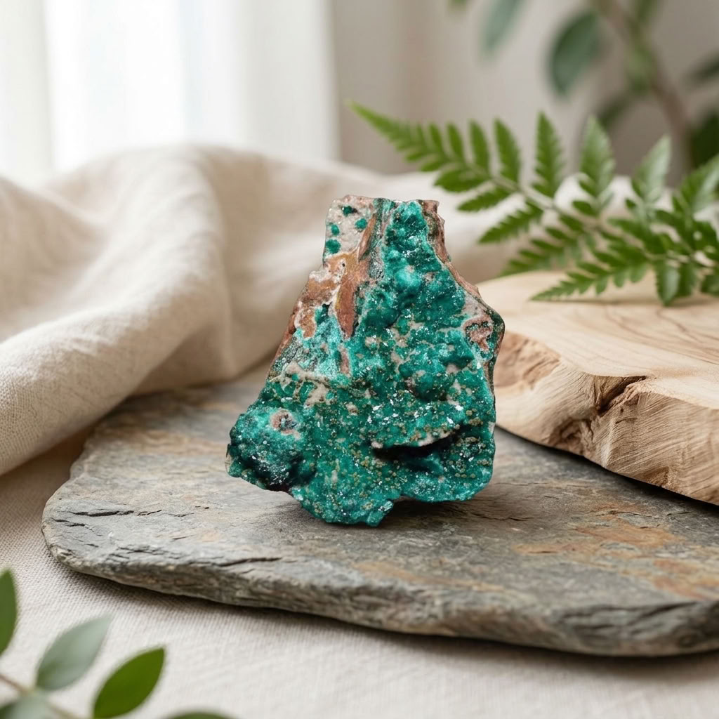 Dioptase Gema – Cristais Verde‑Esmeralda sobre Matriz