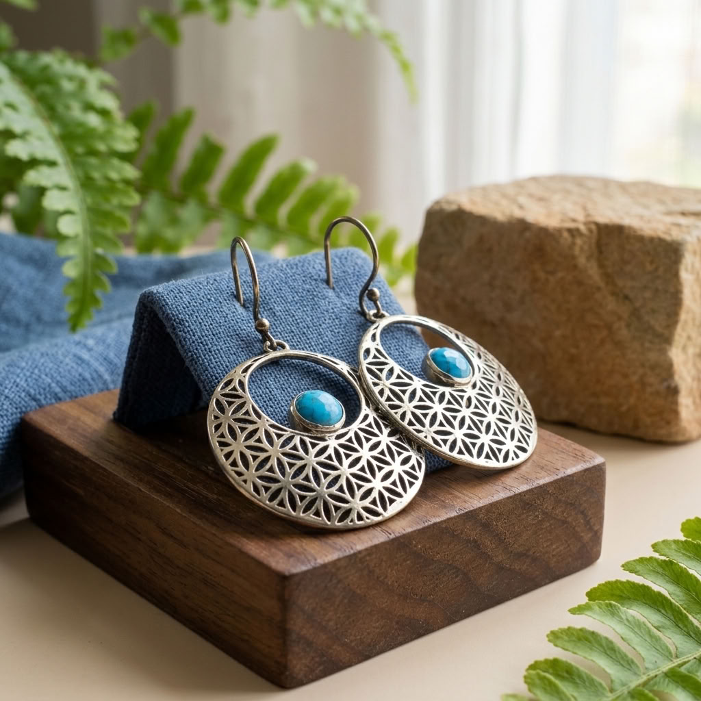 Brincos artesanais em bronze com Turquesa