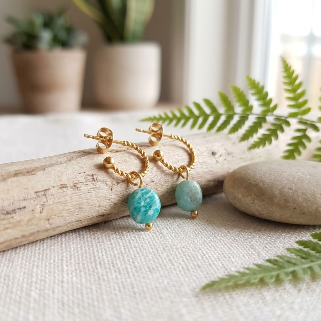 Brincos Aço Inoxidável semi-aberto com Amazonite