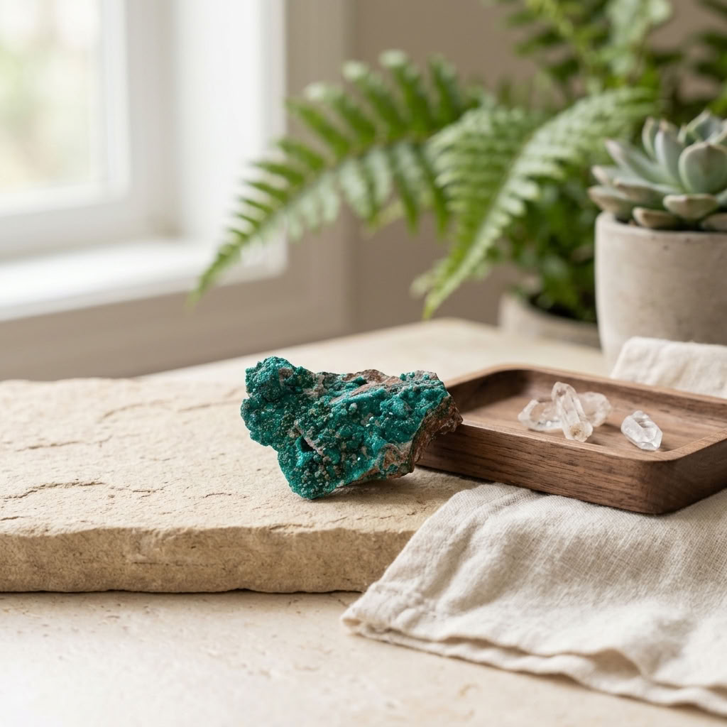 Dioptase Gema – Cristais Verde‑Esmeralda sobre Matriz