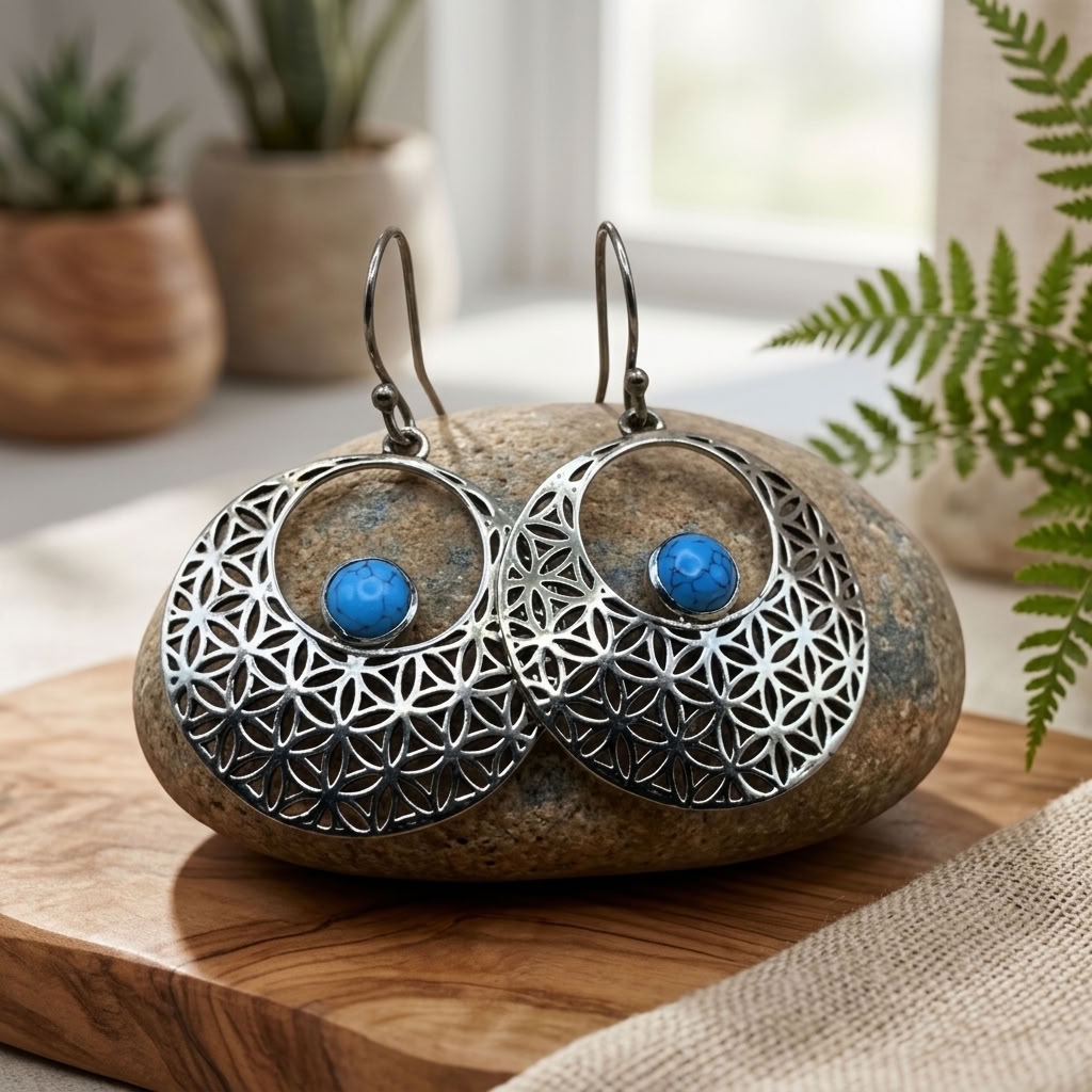 Brincos artesanais em bronze com Turquesa