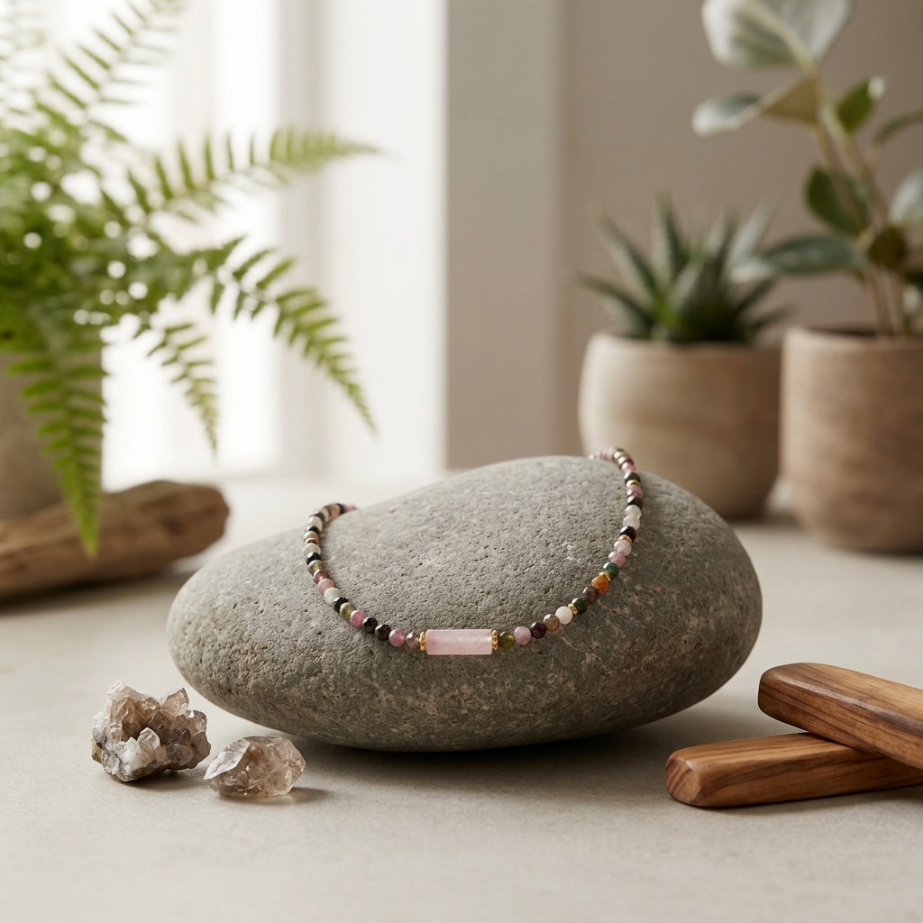 Colar Tourmaline Rose – Pedras Naturais & Design Artesanal
