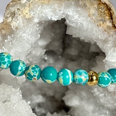 Pulseira Elástica de Contas de Ágata Azul Turquesa - Elegância e Versatilidade