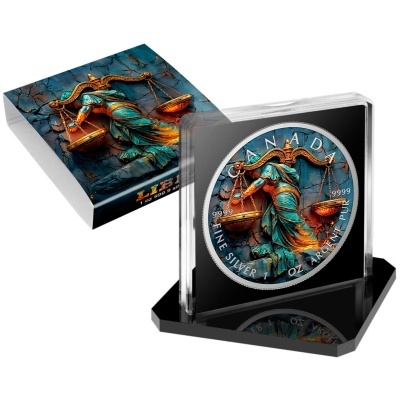 Canadá 5 Dollars 2025 Stone Zodiac Balança - 1 oz Prata Colorida