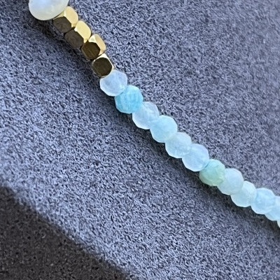 Colar de Aço Inox com Pedras Facetadas e Pérolas - Aquamarine