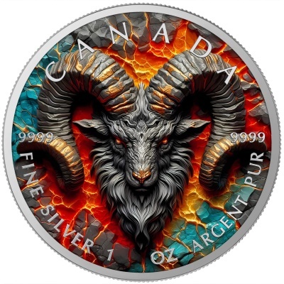 Canadá 5 Dollars 2025 Stone Zodiac Áries - 1 oz Prata Colorida