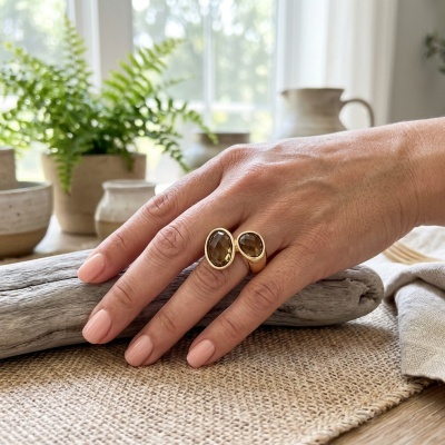 Anel Dourado Elegance – Pedra Natural
