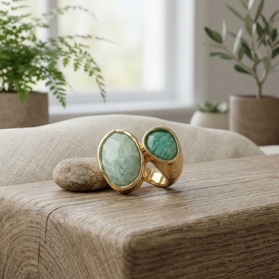 Anel Dourado Elegance – Pedra Natural