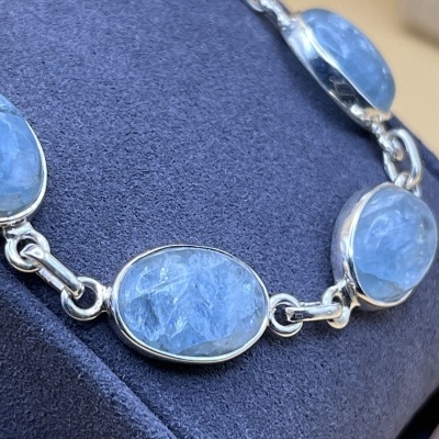 Pulseira de Aquamarine Natural em Prata de Lei 925 - Elegância e Serenidade