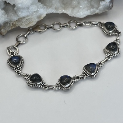 Pulseira de Prata Esterlina 925 com Labradorite - Aurora Mística
