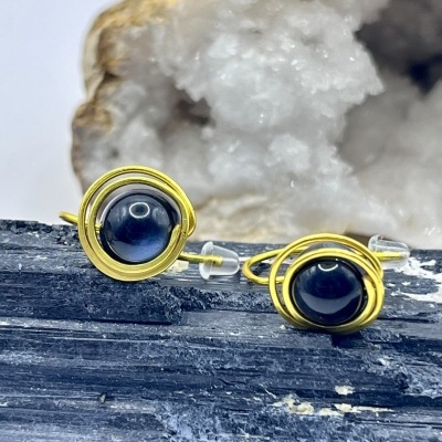 Brincos Redondos em Aço Inoxidável com Ágata Azul - Elegância Artesanal e Sofisticação