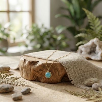 Colar Dourado em Aço Inoxidável com Amazonita - Elegância Natural e Design Contemporâneo