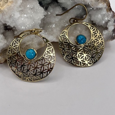Brincos de Bronze com Turquesa - Elegância Artesanal