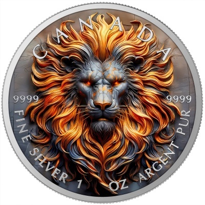 Canadá 5 Dollars 2025 Stone Zodiac Leão - 1 oz Prata Colorida