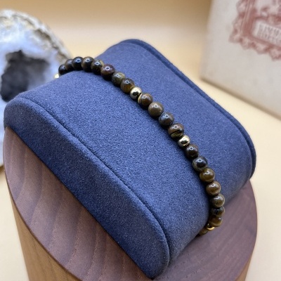 Pulseira Elástica de Ágata Castanho - Joia Natural e Versátil