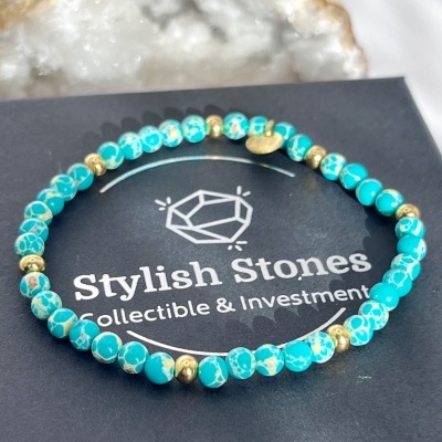 Pulseira Elástica de Contas de Ágata Azul Turquesa - Elegância e Versatilidade