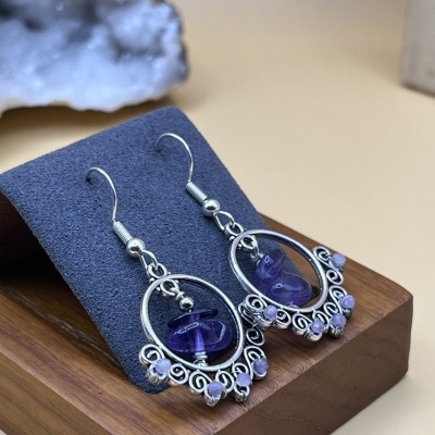 Brincos Aço Inoxidável com Ametista Natural