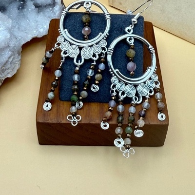 Brincos em Aço Inoxidável com Labradorite – Crioulos Artesanais