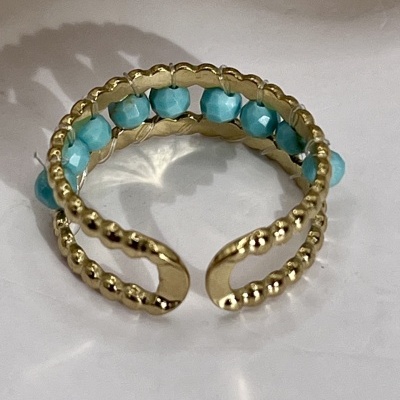 Anel Duplo em Aço Inoxidável com Pedra Azul Turquesa - Modernidade e Sofisticação