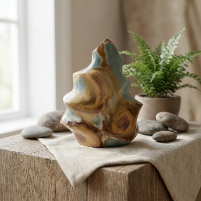 Jaspe Polícromo Natural de Madagáscar — Escultura Freeform Polida (1,56 kg)