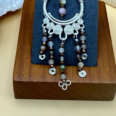 Brincos em Aço Inoxidável com Labradorite – Crioulos Artesanais