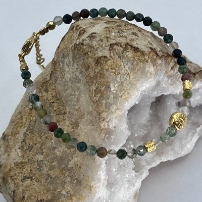 Pulseira de Ágata Indiana e Hematita - Estilo Elegante e Equilíbrio Energético