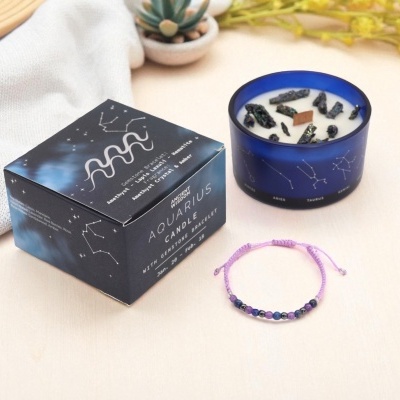 Vela de Cristal Aquário - Ametista, Lápis-Lazúli e Hematita