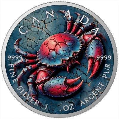 Canadá 5 Dollars 2025 Stone Zodiac Caranguejo - 1 oz Prata Colorida