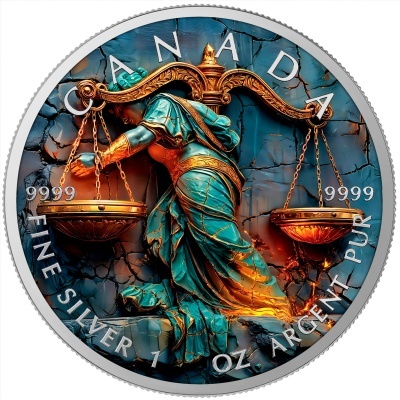 Canadá 5 Dollars 2025 Stone Zodiac Balança - 1 oz Prata Colorida