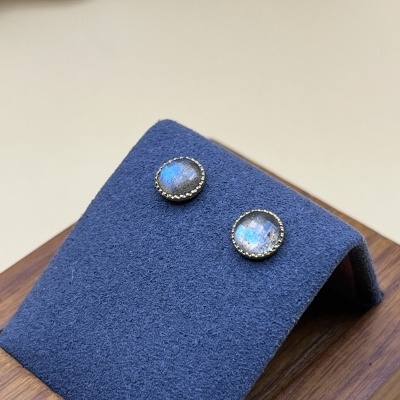 Brincos Dourados com Labradorite Natural - Minimalistas e Elegantes