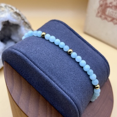 Pulseira Elástica de Contas de Ágata Azul Turquesa - Elegância e Versatilidade