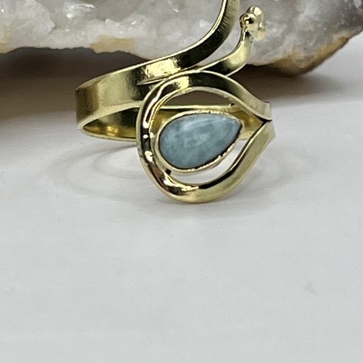 Anel Ajustável em Bronze com Aquamarine - Elegância e Serenidade