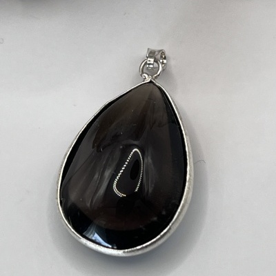 Pingente Gota de Quartzo Fumê em Banho de Prata