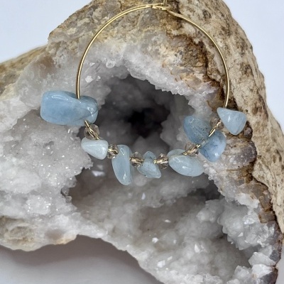 Brincos Crioulos em Aço Inoxidável com Contas Boêmias e Água-Marinha - Estilo Boho Chic