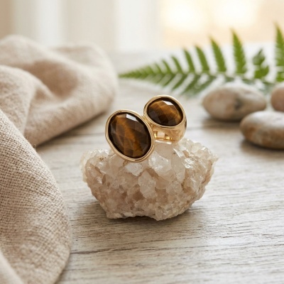 Anel Dourado Elegance – Pedra Natural