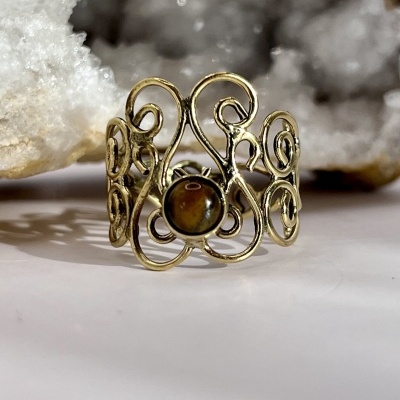 Anel de Bronze com Olho de Tigre Ajustável - Força, Proteção e Elegância Natural
