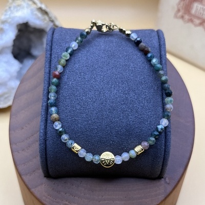 Pulseira de Ágata Indiana e Hematita - Estilo Elegante e Equilíbrio Energético