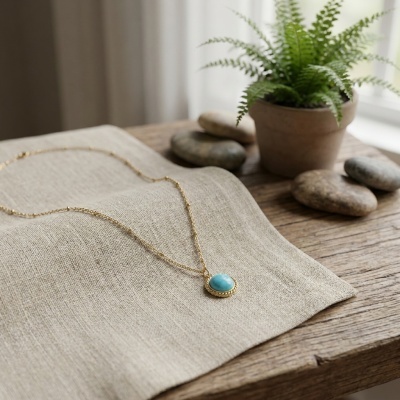 Colar Dourado em Aço Inoxidável com Amazonita - Elegância Natural e Design Contemporâneo
