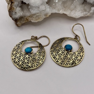 Brincos de Bronze com Turquesa - Elegância Artesanal