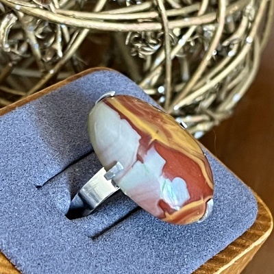 Anel Ajustável em Aço Inoxidável com Jaspe Australiano