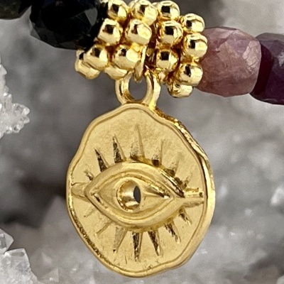 Pulseira Naina com Labradoritas e Turmalinas - Joia Dourada Fabricada em França