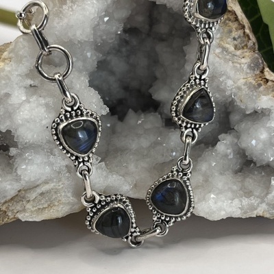 Pulseira de Prata Esterlina 925 com Labradorite - Aurora Mística