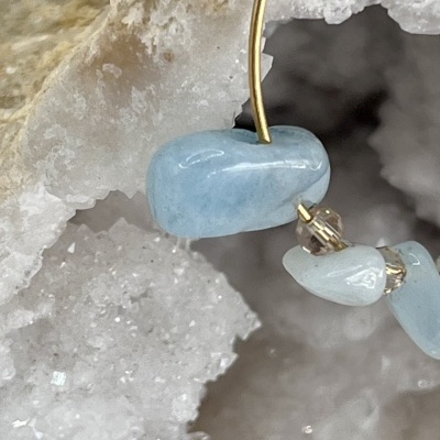 Brincos Crioulos em Aço Inoxidável com Contas Boêmias e Água-Marinha - Estilo Boho Chic