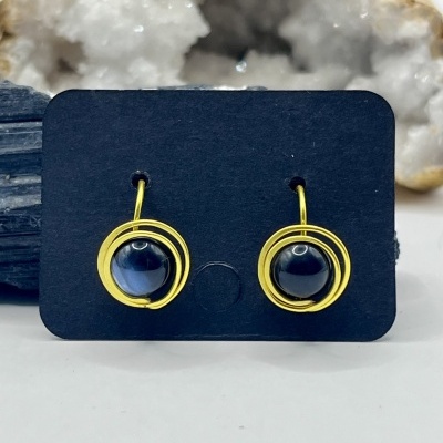 Brincos Redondos em Aço Inoxidável com Ágata Azul - Elegância Artesanal e Sofisticação