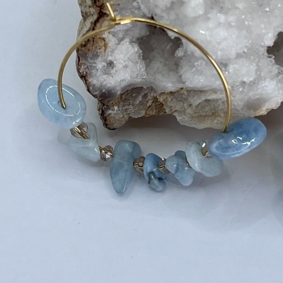 Brincos Crioulos em Aço Inoxidável com Contas Boêmias e Água-Marinha - Estilo Boho Chic