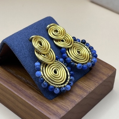 Brincos Artesanais em Aço Inoxidável com Pedra Natural de Sodalita - Estilo Elegante e Durável