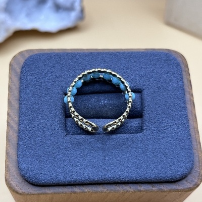 Anel Duplo em Aço Inoxidável com Pedra Azul Turquesa - Modernidade e Sofisticação